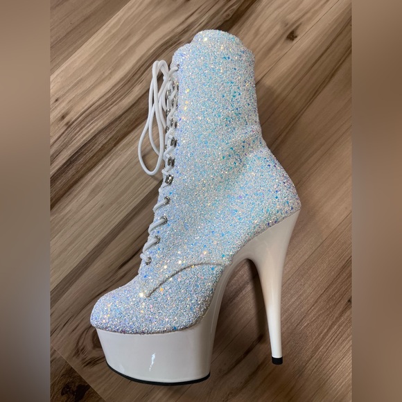 Pleaser Neon White Multi Glitter Sexy Platform Shoes 7” Womens Size 8 US - Picture 3 of 10